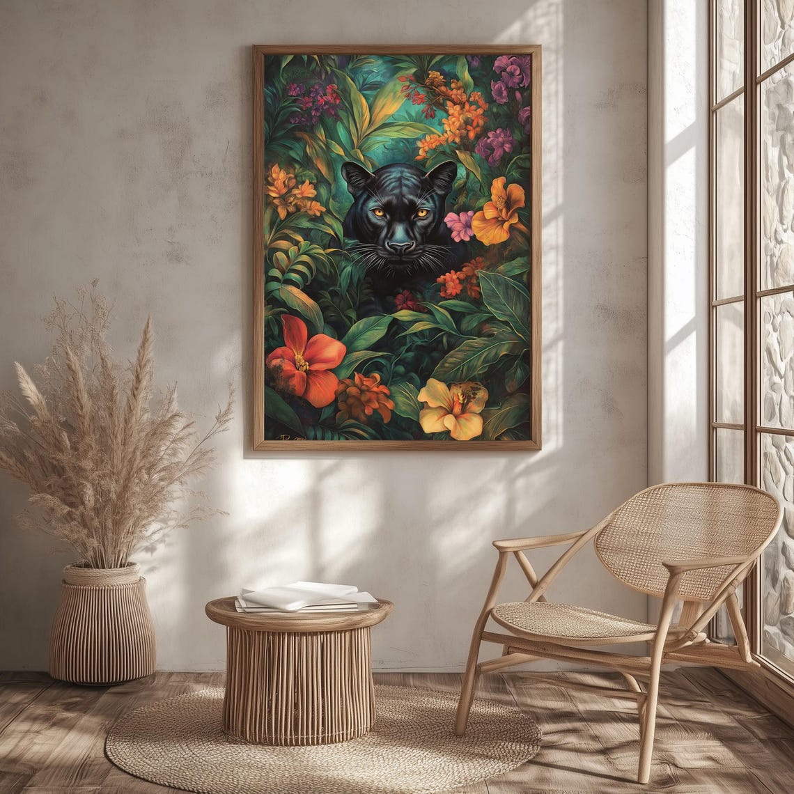 Black Panther Tropical Flowers Jungle Exotic Wildlife Art Wall Poster - Image 5