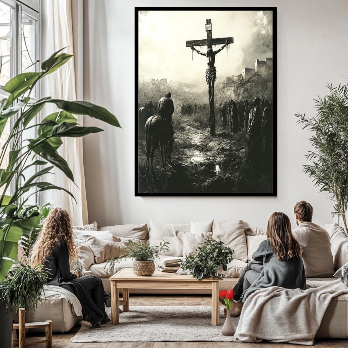 Jesus Crucifixion On Cross Sepia Tone Somber Good Friday Scene Poster - Image 3
