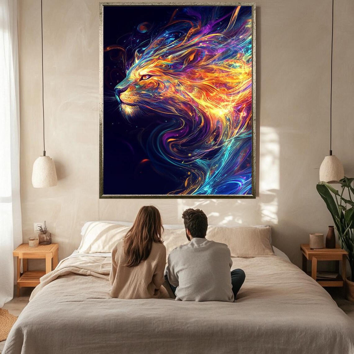Colorful Lion Spirit Cosmic Swirl Abstract Wildlife Portrait Poster - Image 2