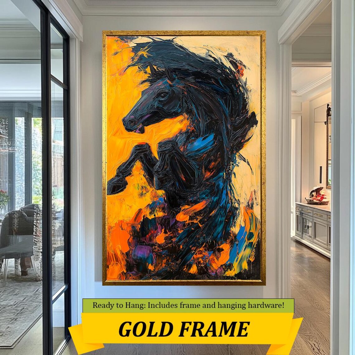 Bold Black Stallion, Vibrant Abstract Decor - Image 5