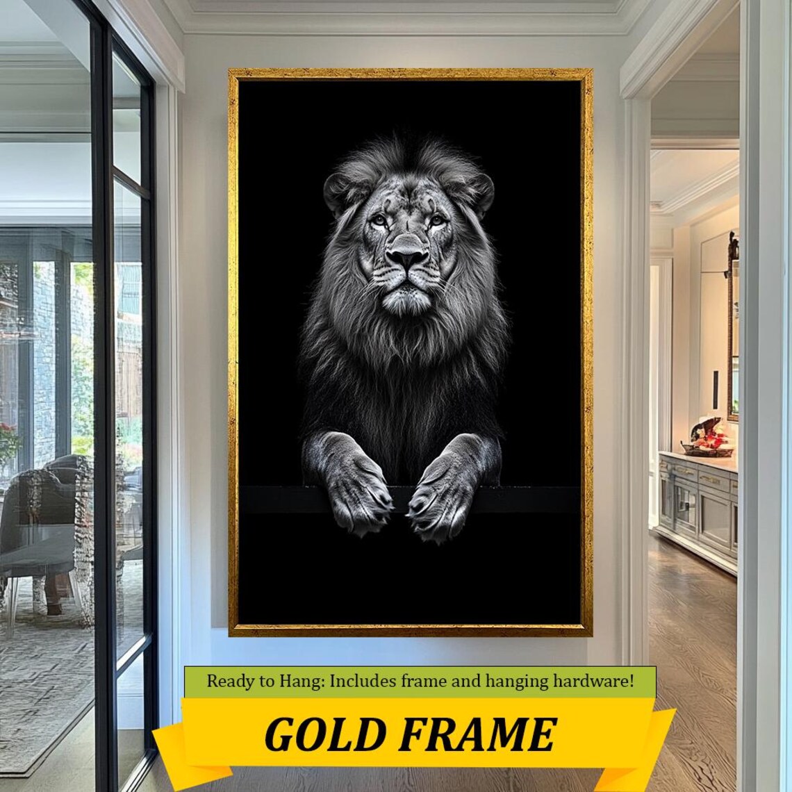 Black And White Lion Paws On Ledge Dark Dramatic Majestic Poster - Image 5