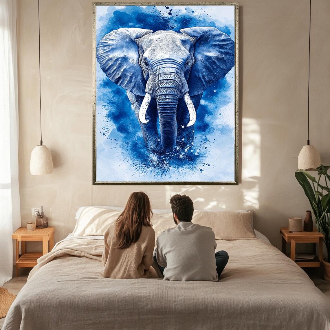 Blue Elephant Abstract Modern Wildlife Art - Image 2