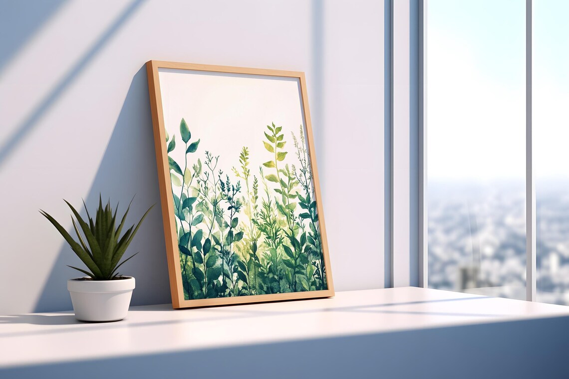 Green Watercolor Botanical Leaves Minimalist Fresh Art Print - Image 5