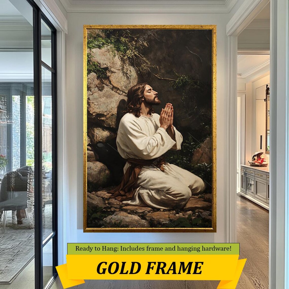 Jesus Praying In Gethsemane Garden Kneeling White Robe Faith Poster - Image 5
