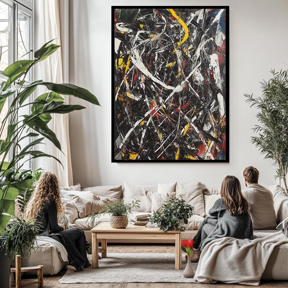 Black White Yellow Red Abstract Expressionist Splatter Art Poster - Image 3