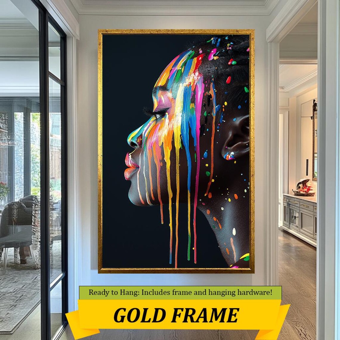 Dripping Rainbow Paint Woman Portrait Abstract Color Splash Art Poster - Image 5