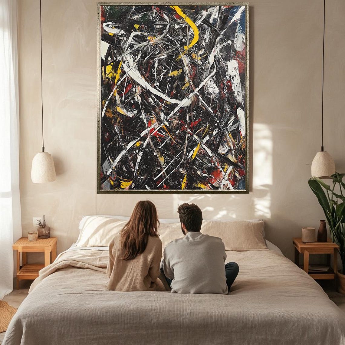 Black White Yellow Red Abstract Expressionist Splatter Art Poster - Image 2
