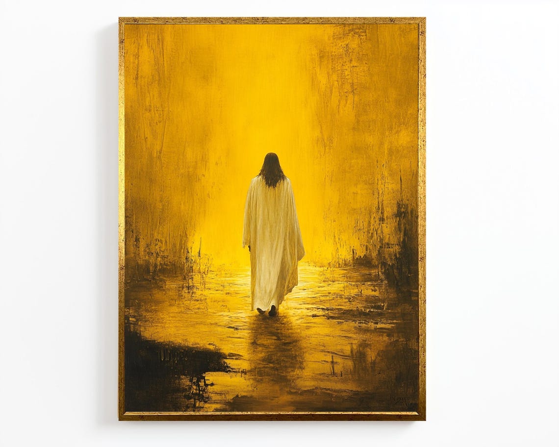 Jesus Walking Toward Golden Light Back View Radiant Faith Art Poster - Image 4