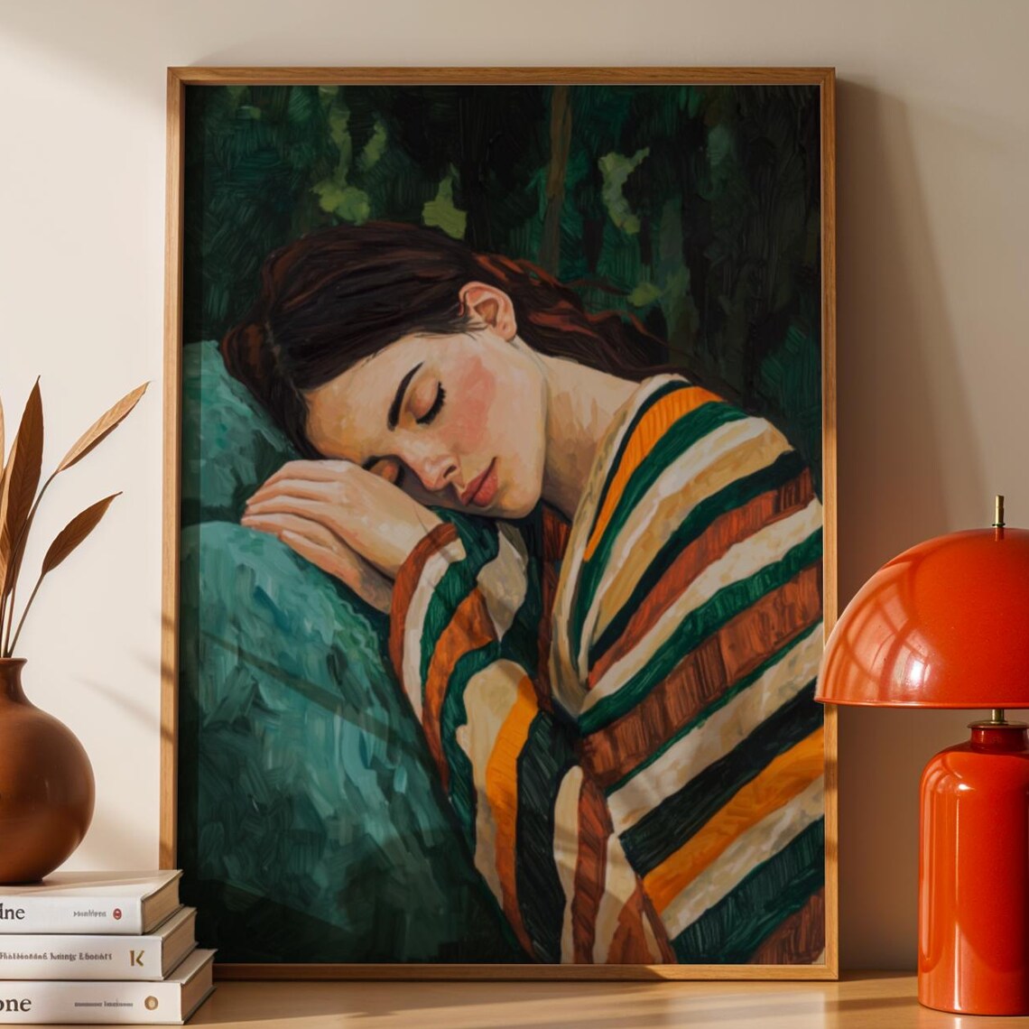 Emerald Green Abstract Portrait Print Boho Modern Wall Art