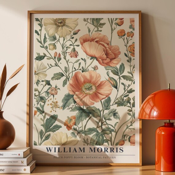 William Morris Peach Poppy Bloom Botanical Pattern Art Poster