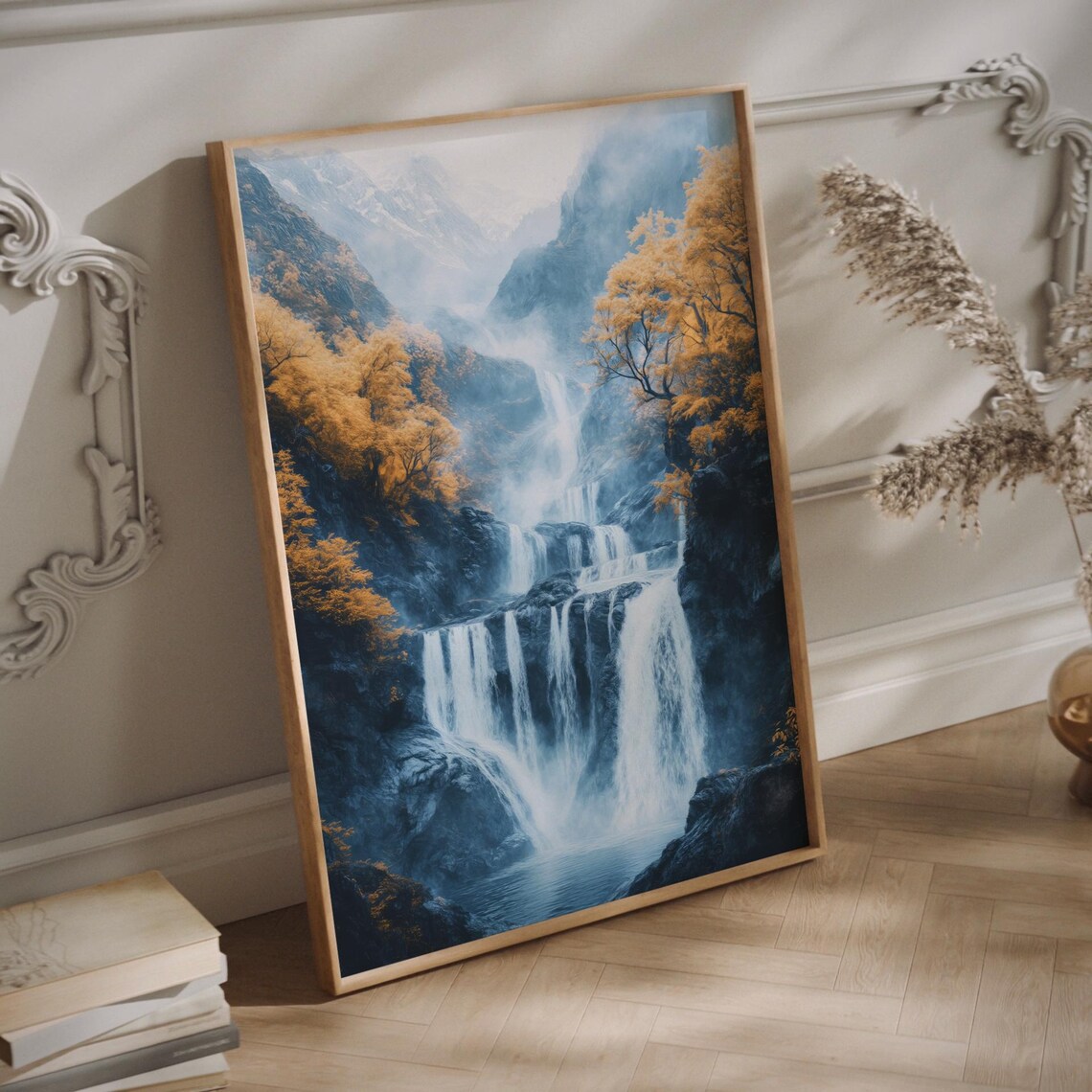 Autumn Falls, Japandi Minimalist Waterfall Art Print - Image 3
