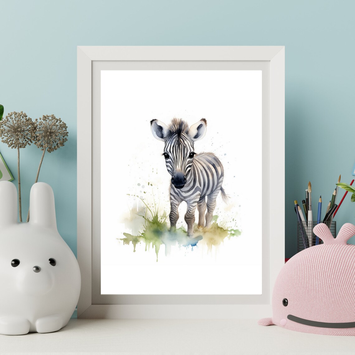 Baby Zebra Watercolor Cute Safari Animal Nursery Decor Print - Image 2