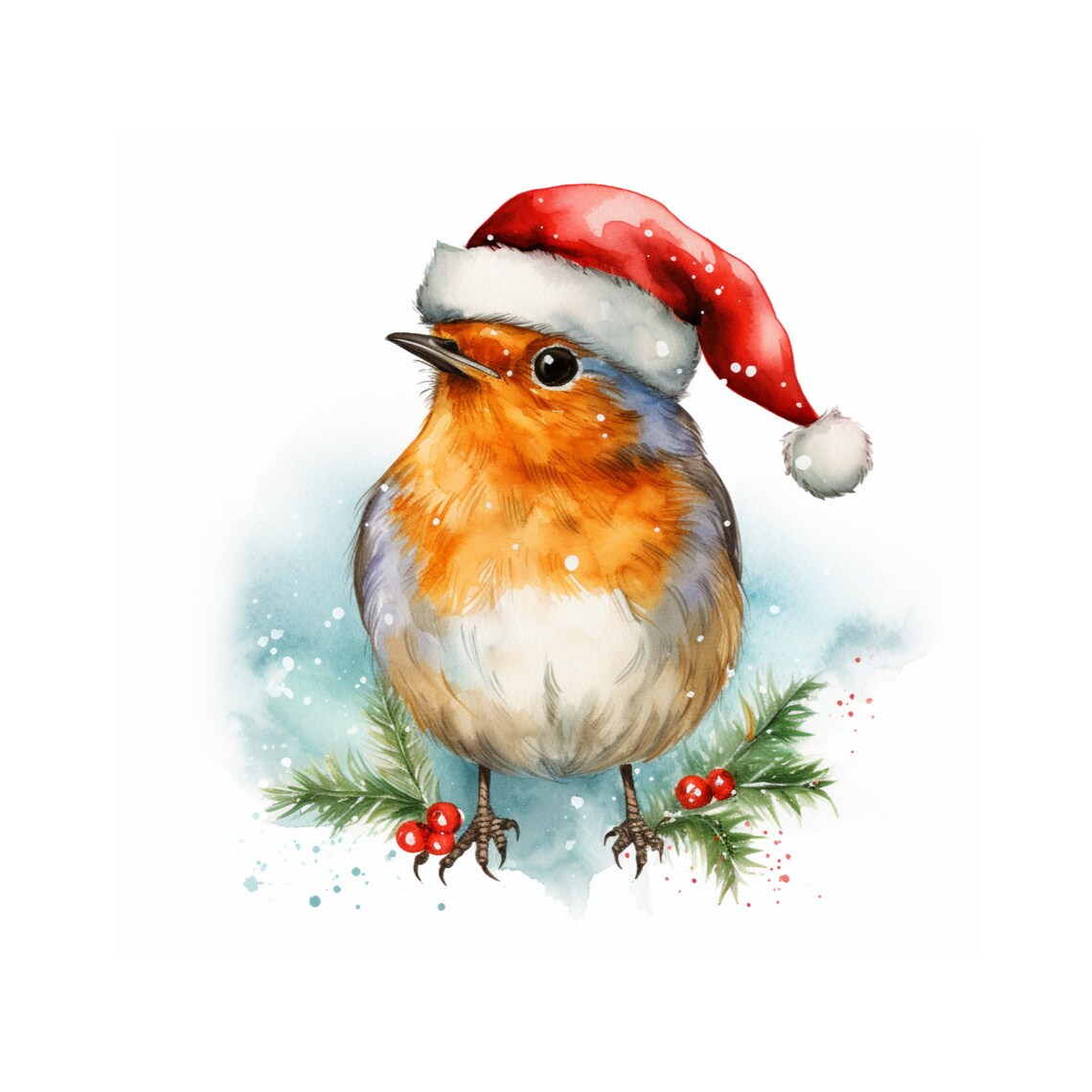 Christmas Robin Bird Watercolor, Nursery Decor