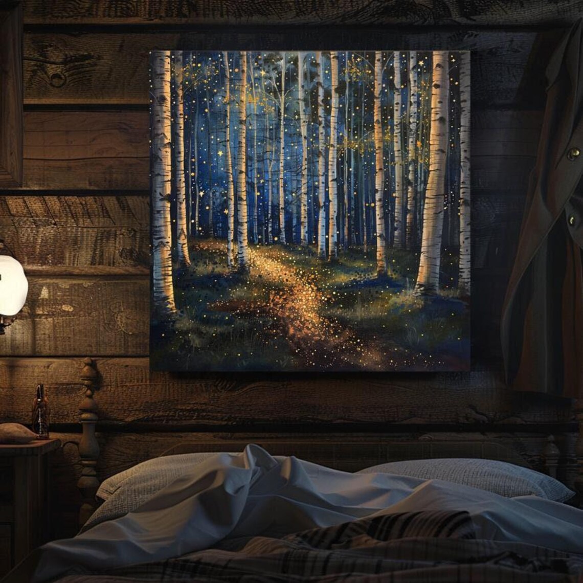 Whimsical Mystical Starlit Forest Dark Enchanted Wall Art Square Decor Ready To Hang Fantasy Art Mystical Nighttime