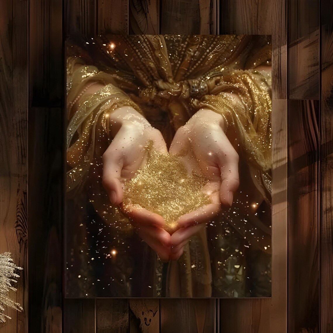Hands Cupping Golden Stardust Magical Glitter Fantasy Love Art Poster