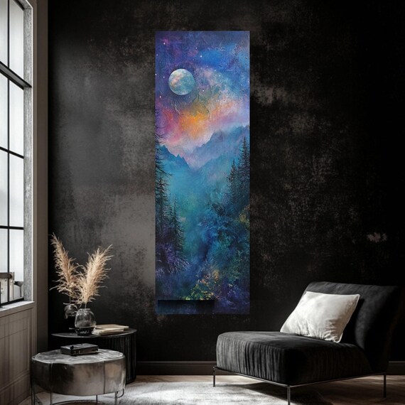 Pastel Mystical Forest Tall Vertical Narrow Mystical Large Narrow Wall Art Housewarming Gift Pastel Night Sky Bedroom Wall Art