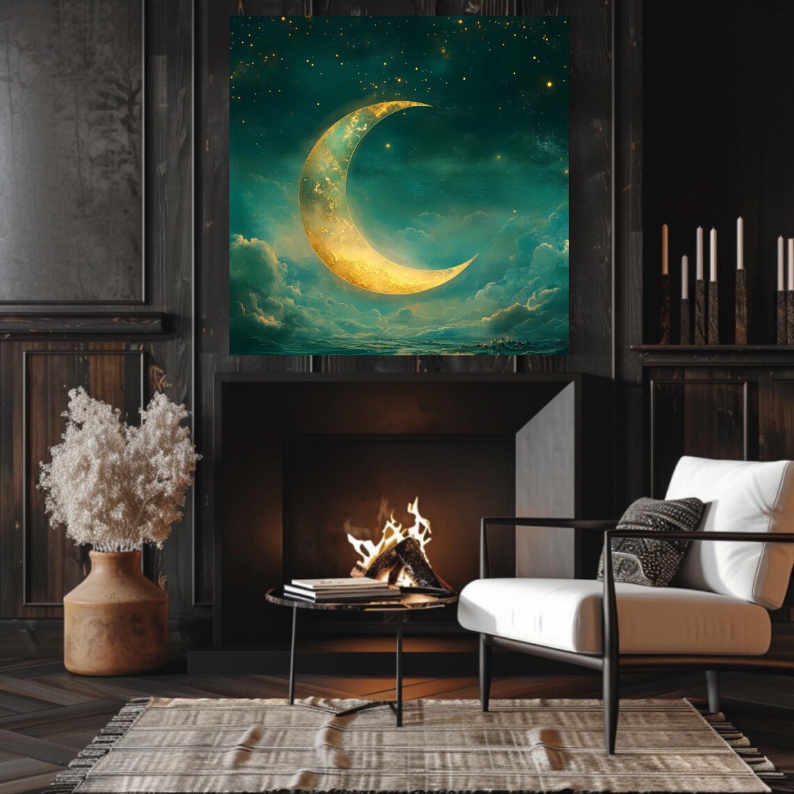 Celestial Crescent Moon - Dreamy Night Sky Art Print - Image 3