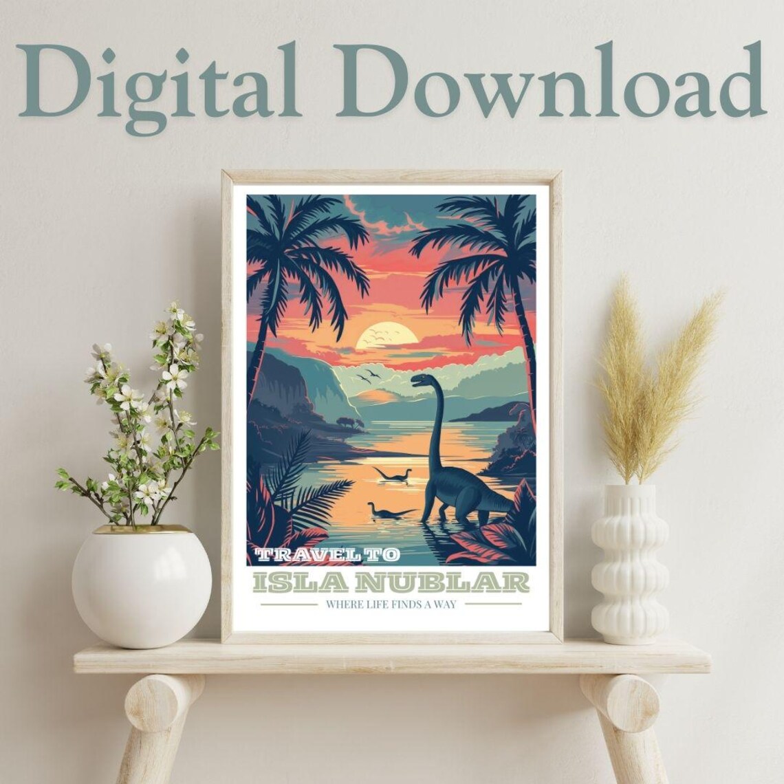 Isla Nublar Travel Poster, Tropical Sunset