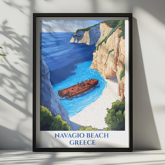 Navagio Beach Greece Travel Poster Shipwreck Cove Zakynthos Wall Art Print