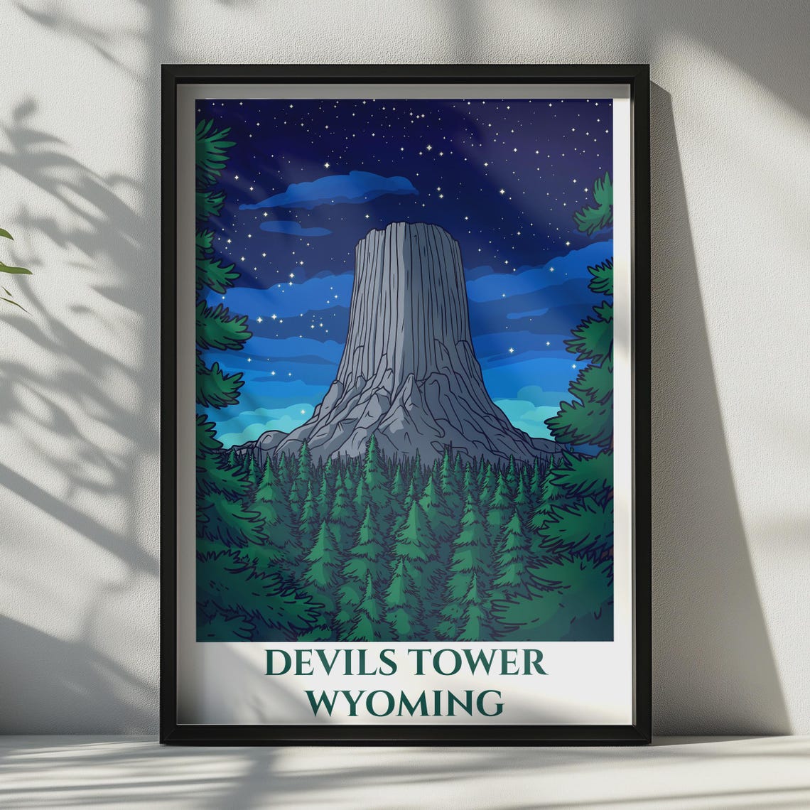 Devils Tower Wyoming Poster National Monument Art Print Night Sky Wall
