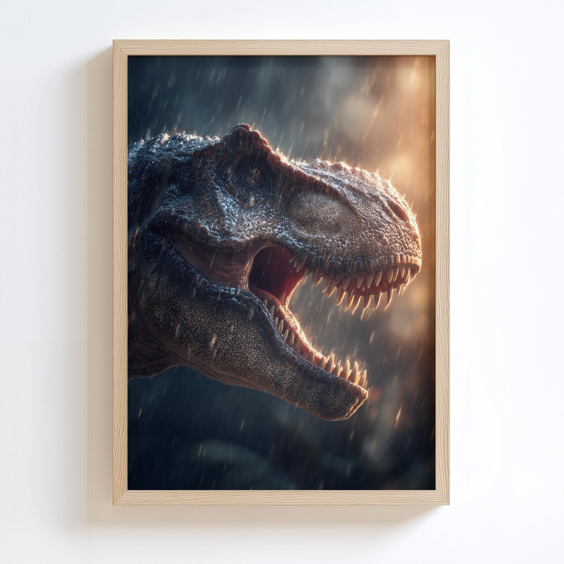 Roaring Trex In Rainstorm Poster