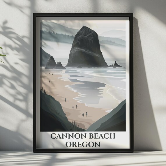 Cannon Beach Oregon Haystack Rock Moody Coastal Travel Poster