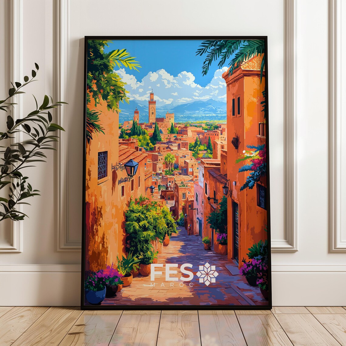 Fes Travel Poster, Morocco Medina Home Office Decor