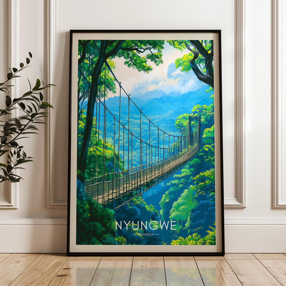 Nyungwe Rwanda Canopy Suspension Bridge Misty Rainforest Poster