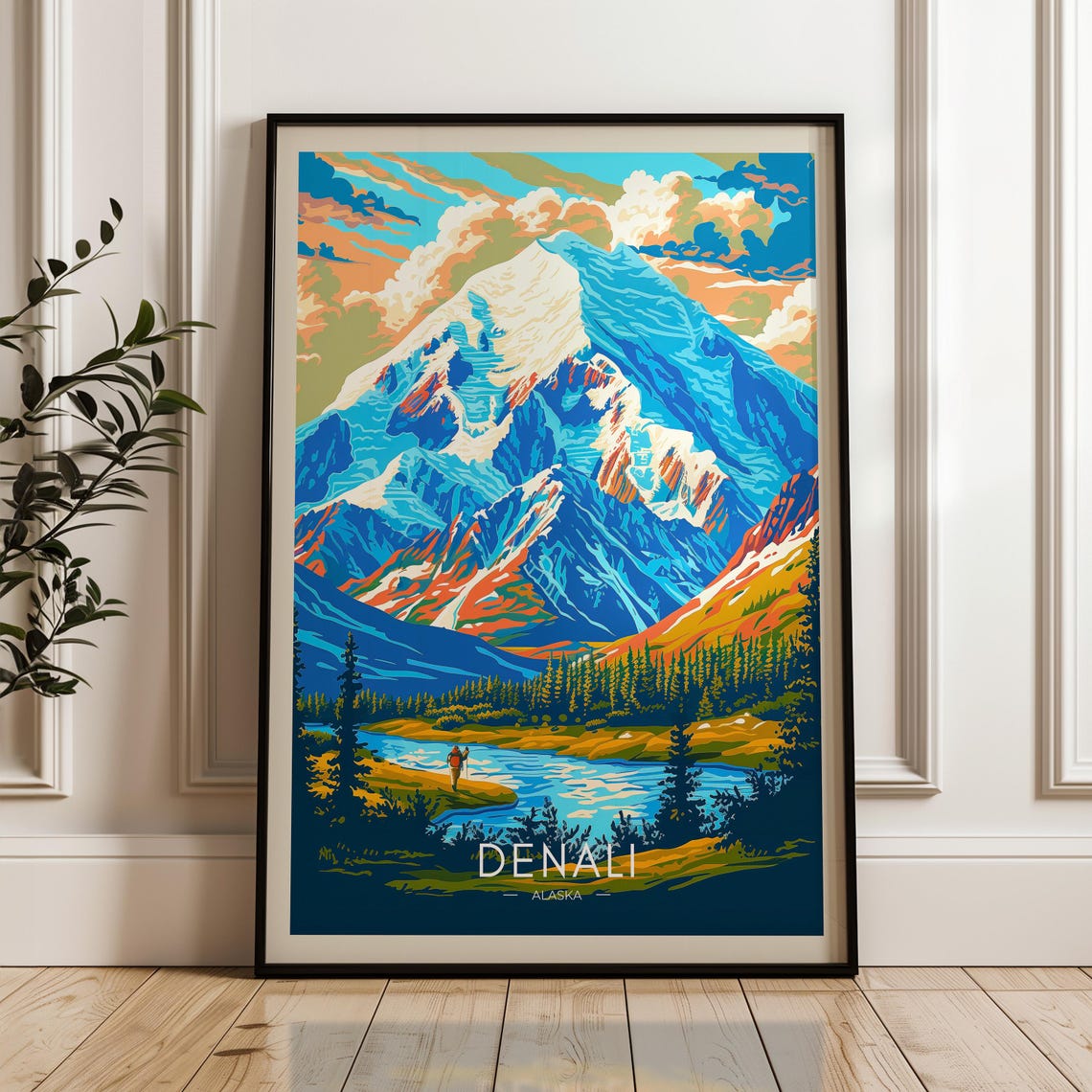 Denali Alaska Snow Capped Peak Mountain River Wilderness Poster