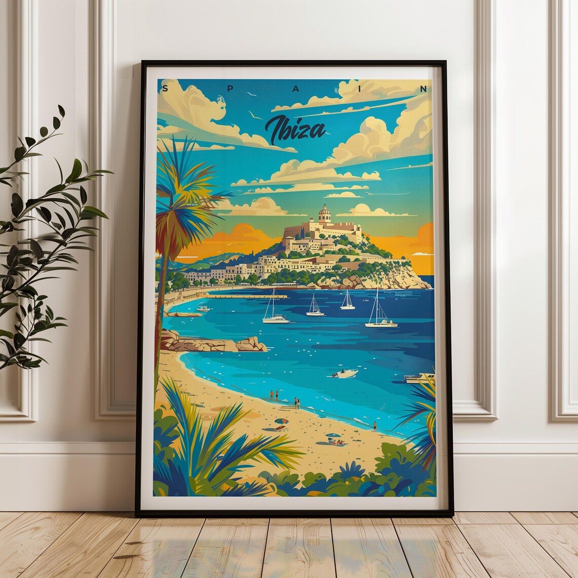 Ibiza Vintage Travel Poster, Mediterranean Wall Art