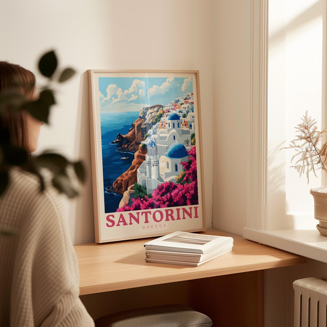 Santorini Travel Poster, Greece Office Decor Art Print - Image 2