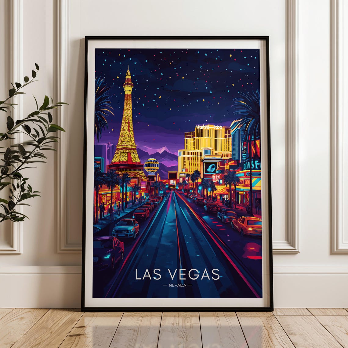 Las Vegas Nevada Neon Night Strip City Lights Starry Sky Travel Poster