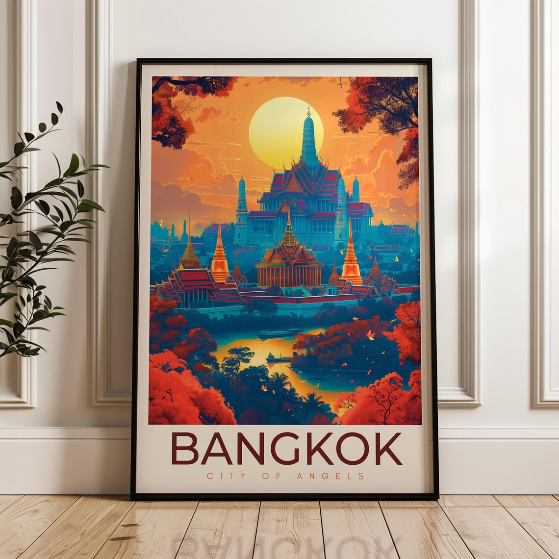 Bangkok Travel Poster, Thailand Asia Wall Art Print