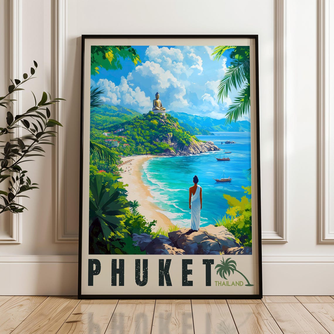 Phuket Thailand Big Buddha Beach Retro Letterpress Travel Poster