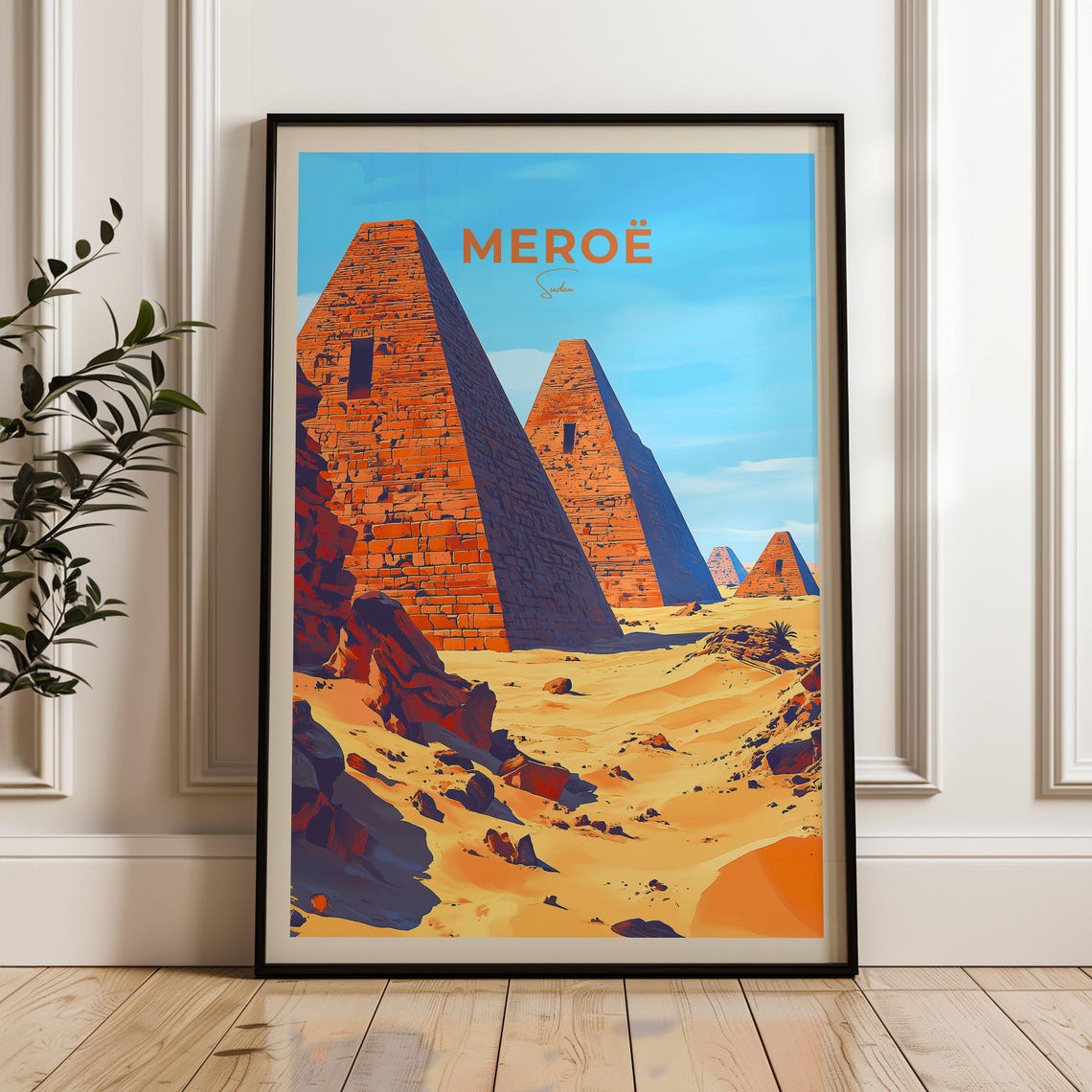 Meroe Sudan Nubian Pyramids Golden Desert Dunes Travel Poster