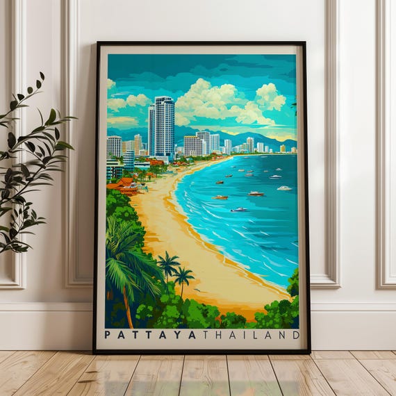 Pattaya Travel Poster, Thailand Tropical Decor