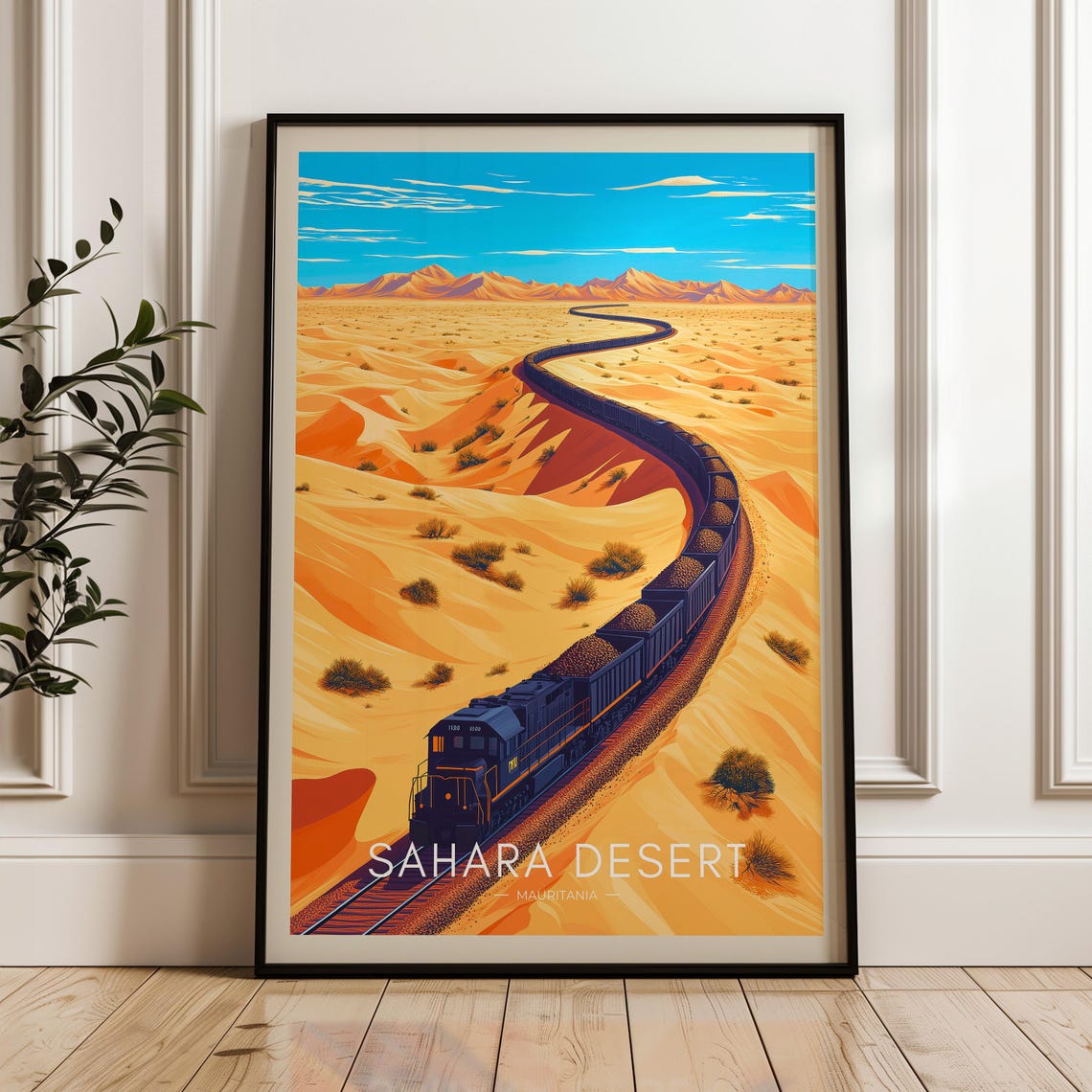 Sahara Desert Mauritania Ore Train Golden Dunes Travel Poster