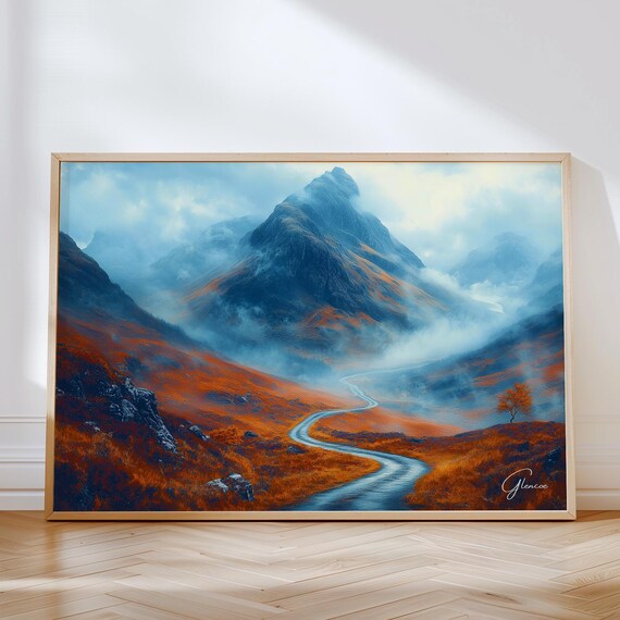Glencoe Travel Poster, Scotland Highlands Illustration
