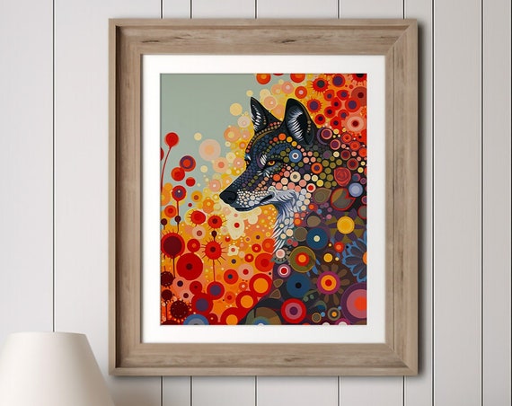 Spirit Wolf Art Print Colorful Wildlife Metis Design