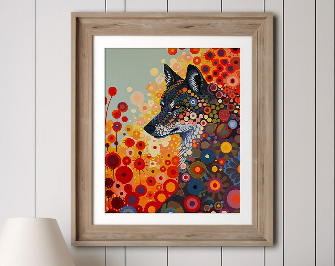 Colorful Spirit Wolf Tribal Dot Pattern Wildlife Bold Scene Poster