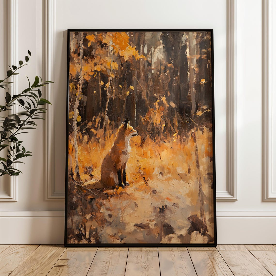 Red Fox in Golden Autumn Forest Moody Oil Painting Wildlife Poster - Image 3