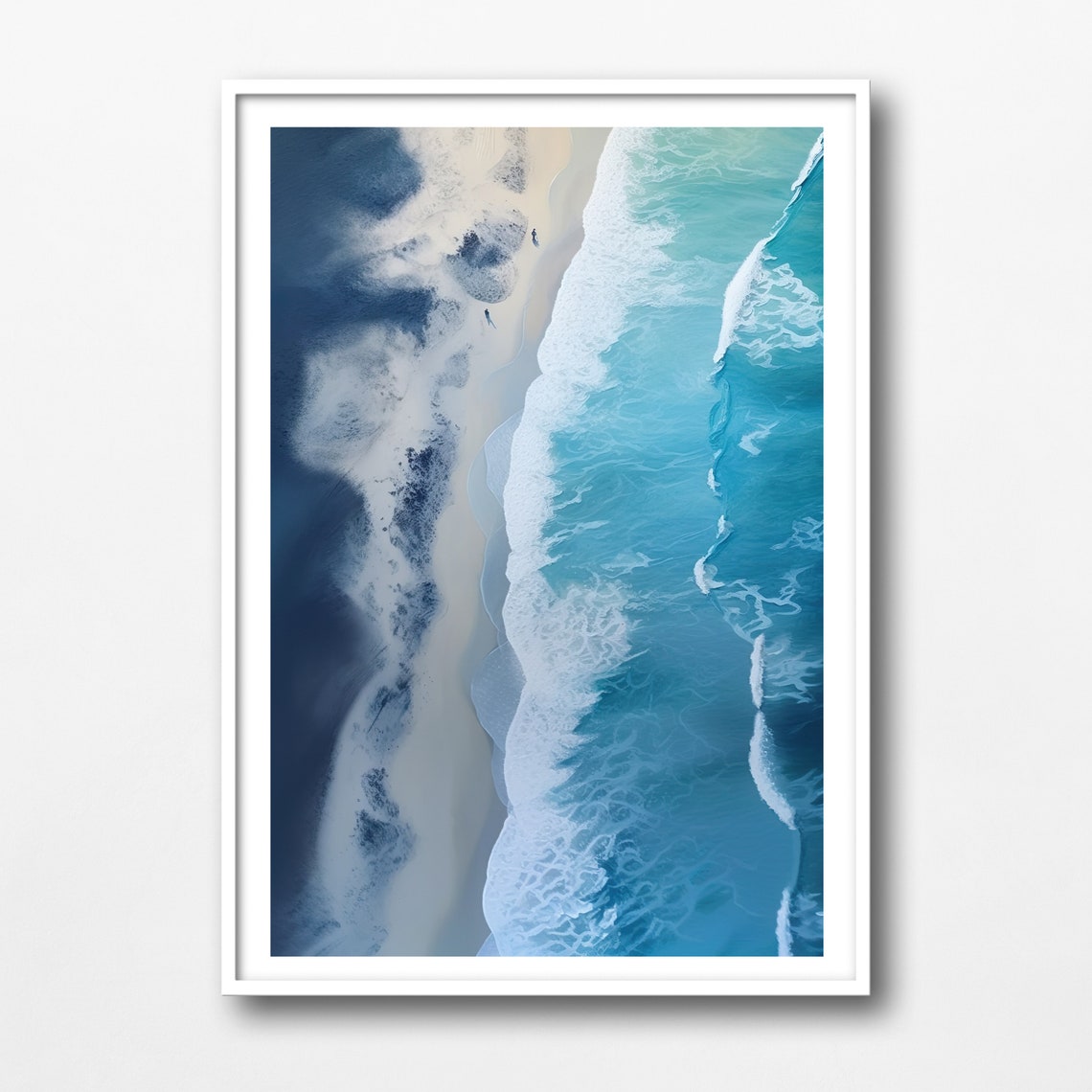 Aerial Ocean Waves Meeting Dark Sandy Shore Coastal Photo Poster