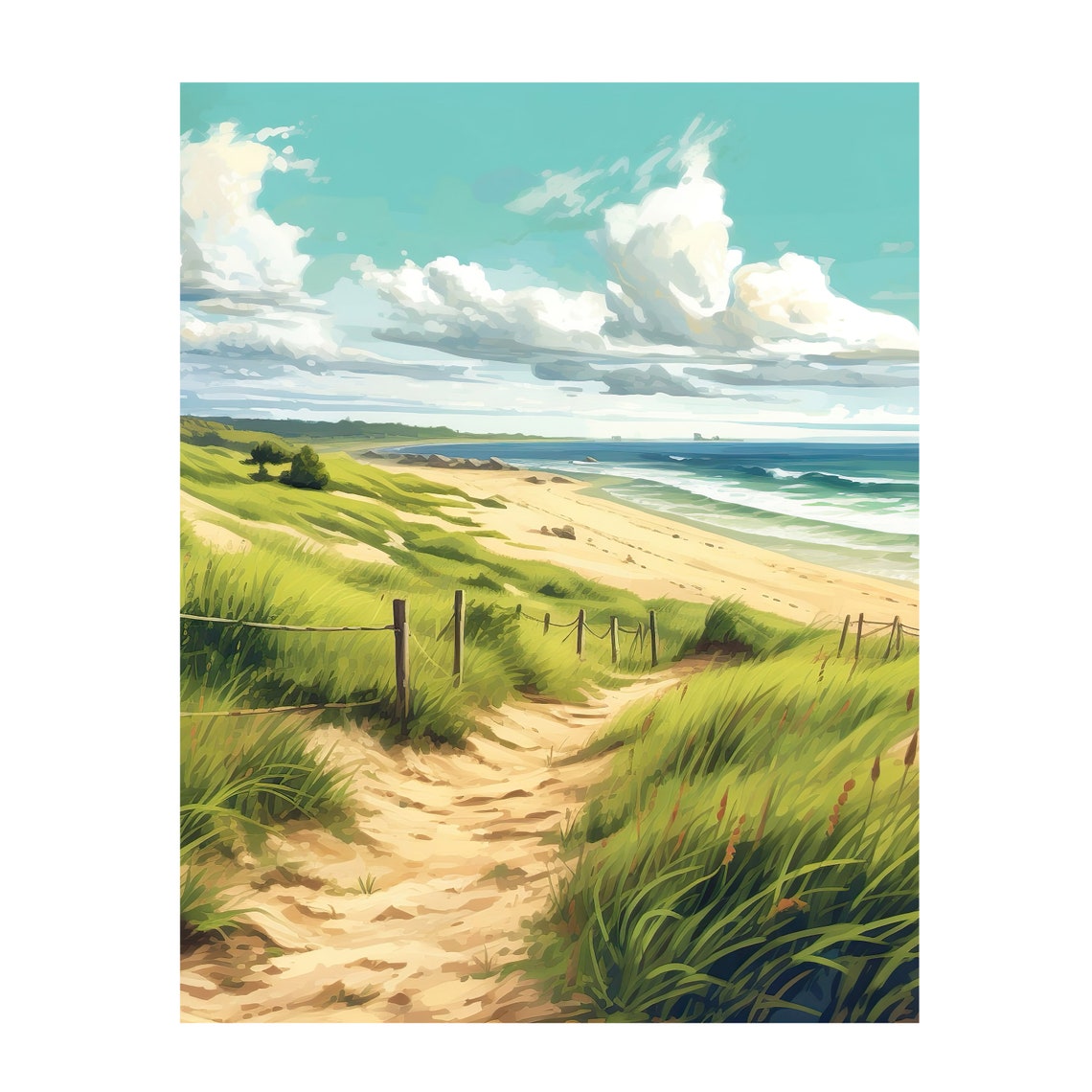Sandy Dune Path Through Beach Grass to Ocean Coastal Painting Poster - Image 2