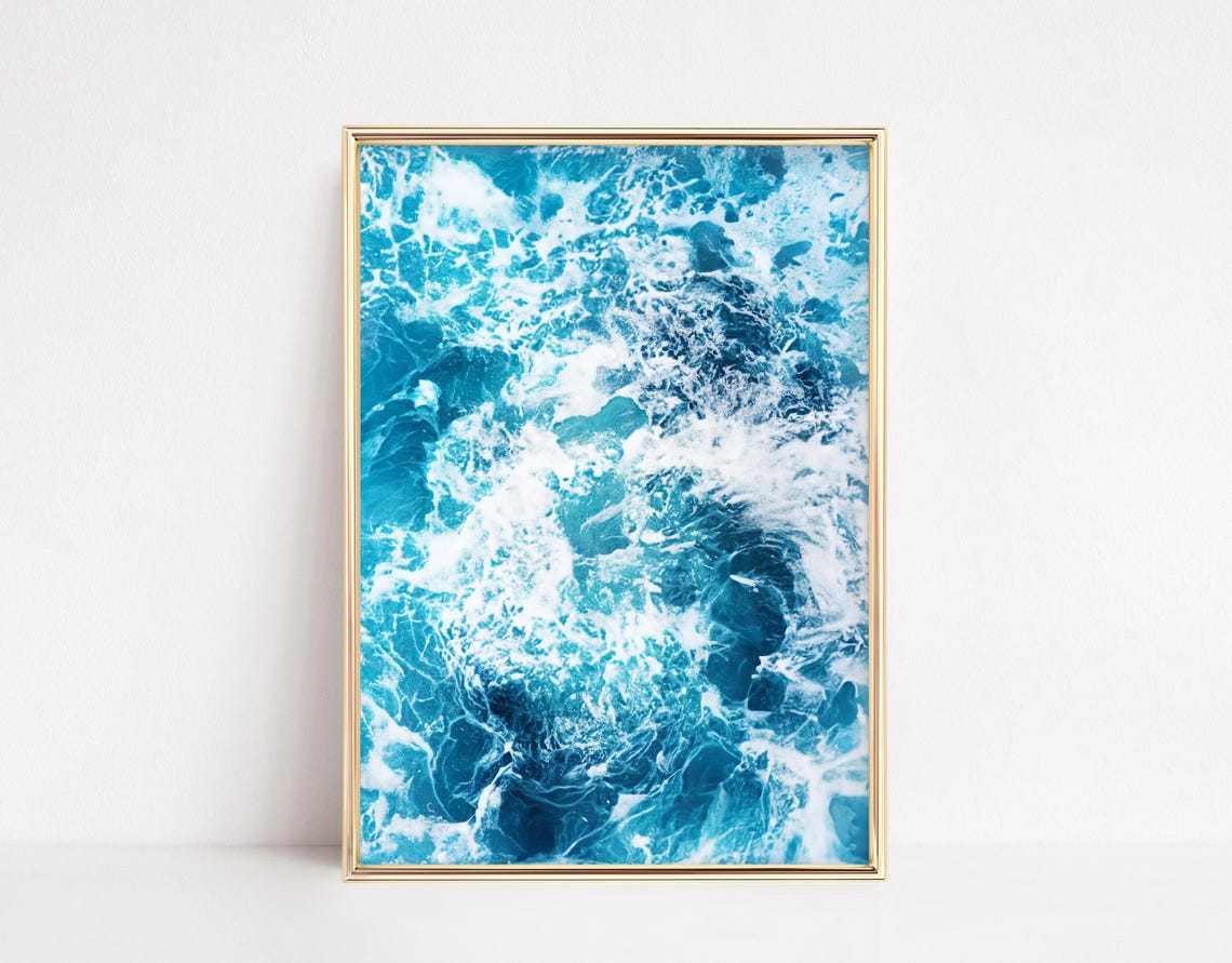 Abstract Turquoise Ocean Water Swirl White Foam Sea Art Poster - Image 4