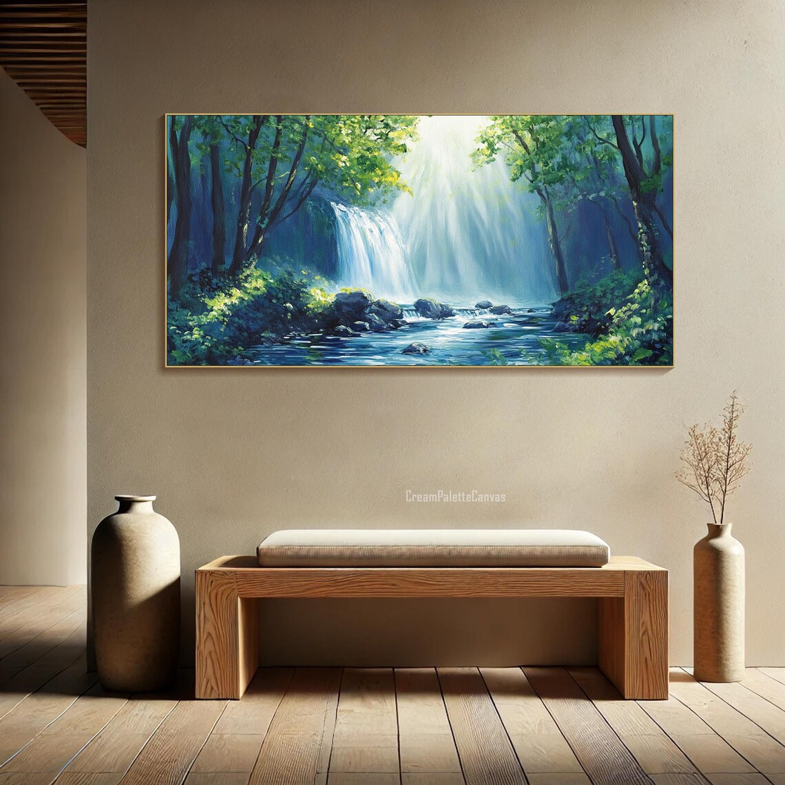 Waterfall Forest Landscape, Nature Wall Art Print - Image 3