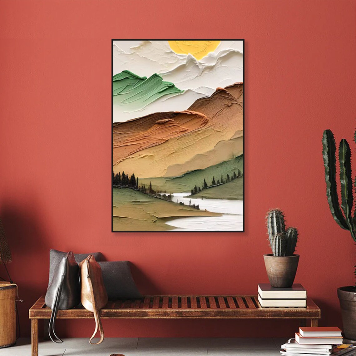 Oil-Painting-Style Mountain River Landscape Art Print - Image 2