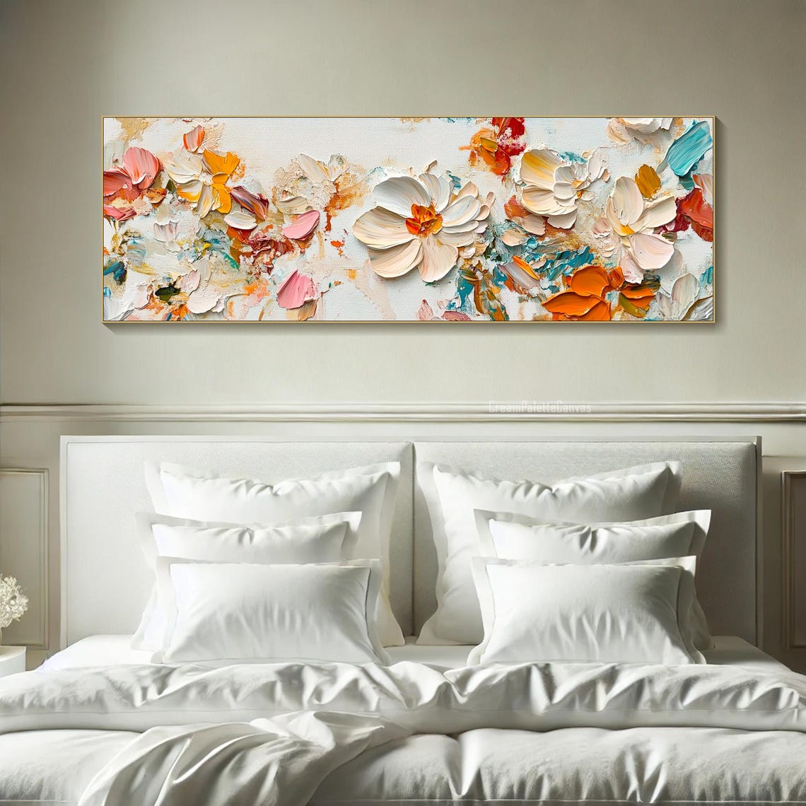 Panoramic 3D Textured Floral Impasto White Blossom Modern Decor Poster - Image 2