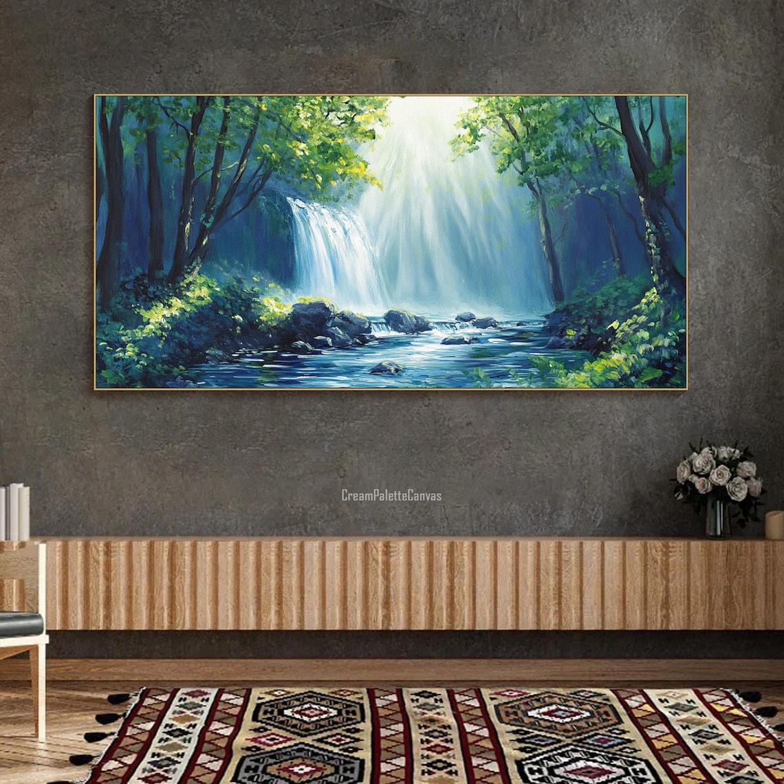 Waterfall Forest Landscape, Nature Wall Art Print - Image 2