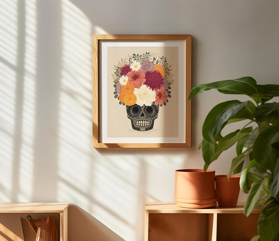Day Of The Dead Bouquet Art Print, Folk Art - Image 3