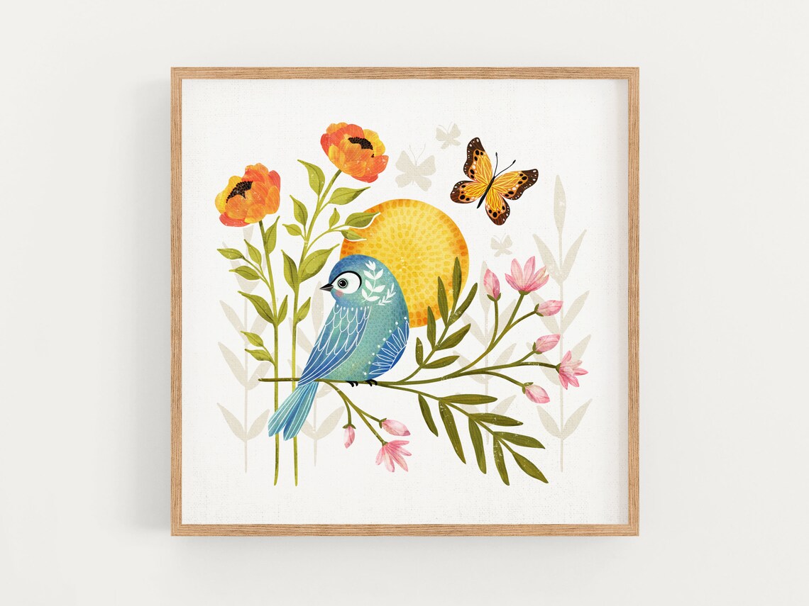 Spring Bird Wall Art Print, Seasonal Bird Poster